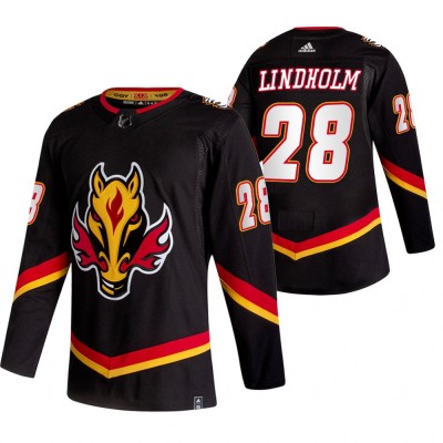 Calgary Calgary Flames #28 Elias Lindholm Black Men's Adidas 2020-21 Reverse Retro Alternate NHL Jersey Men's